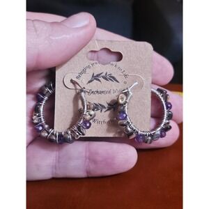 OOAK The Enchanted Willow Dangle Hoop Earrings w/Abalone, Amethyst & metal beads